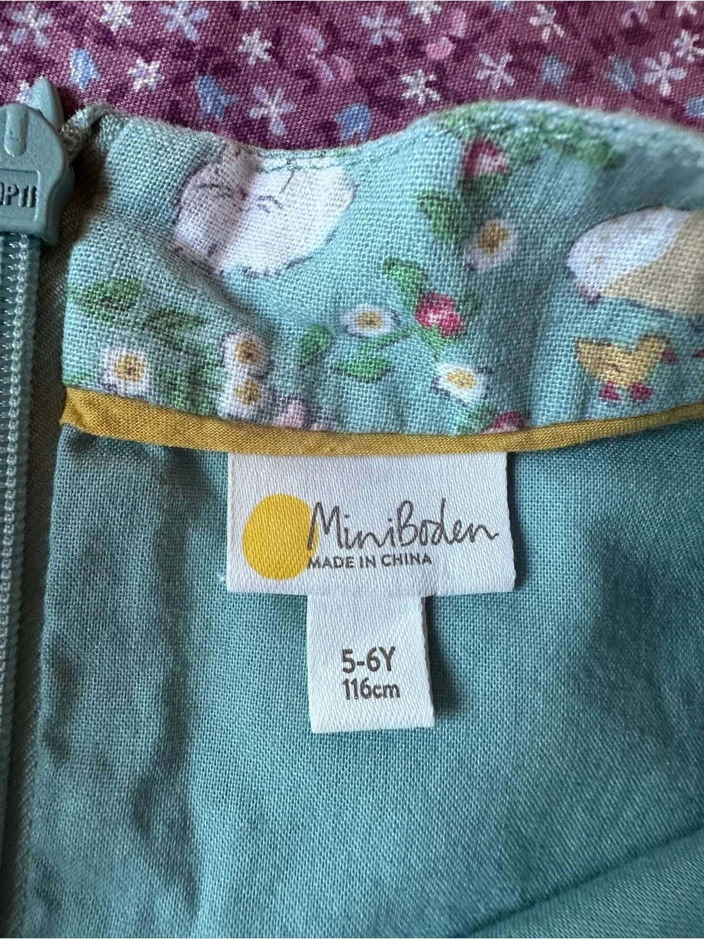Mini Boden Mint Green Bunny & Floral Puff Sleeve Dress